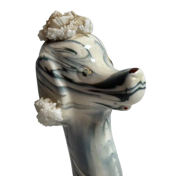 Vintage Kitschy Marble Cake Zoo Spaghetti 7.5" White Gray Poodle Figurine Japan - Picture 5 of 10